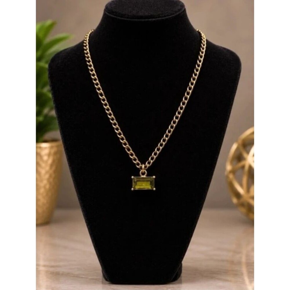 Bronze Chain with Olivine Green Crystal Pendant Necklace